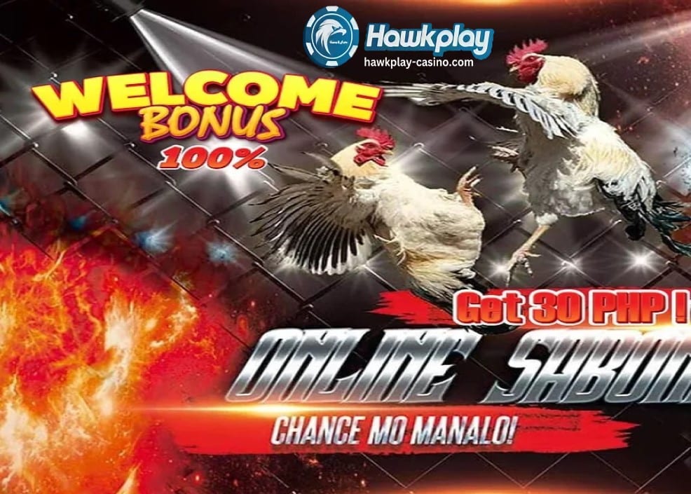 Ang Banner na ito ang nagpapahiwatig na may Welcome bonus sa paglalaro ng Online Sabong at merong dalawang manok na nagbabangayan.